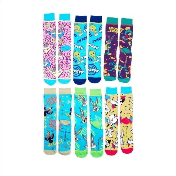 NEW Men’s Looney Tunes Casual Crew Socks 6 pair - Picture 3 of 5